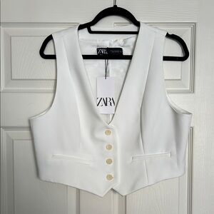 Zara White Buttoned Vest